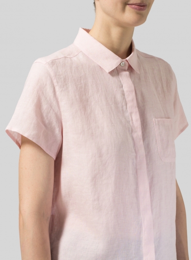 Linen Short Sleeve Mini-point Collar Shirt