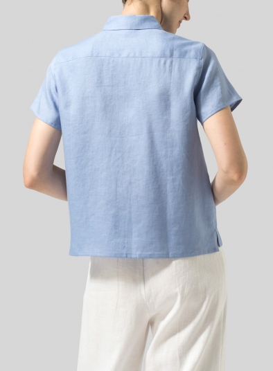 Linen Short Sleeve Mini-point Collar Shirt