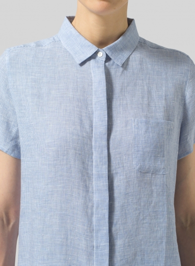 Linen Short Sleeve Mini-point Collar Shirt