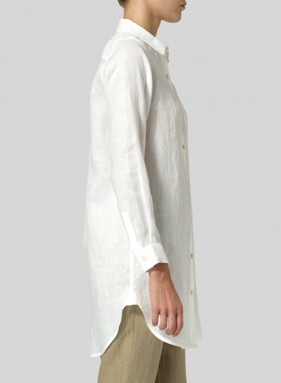 Linen L/S Solid Basic Button Front Long Blouse