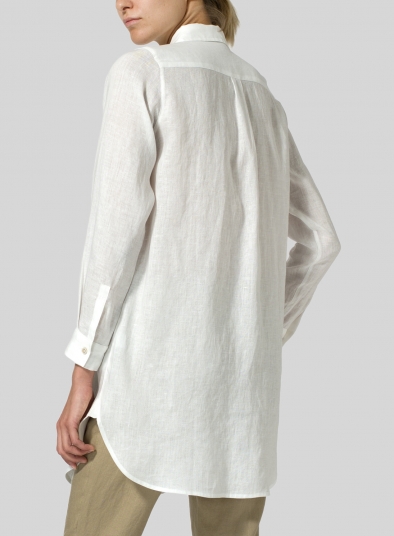 Linen L/S Solid Basic Button Front Long Blouse