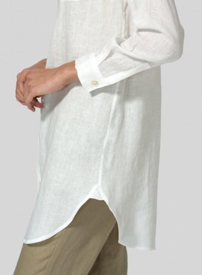Linen L/S Solid Basic Button Front Long Blouse