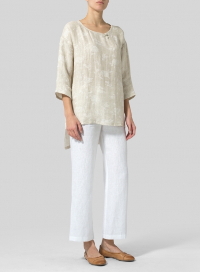 Linen Scoop Neck Patterned Tunic 