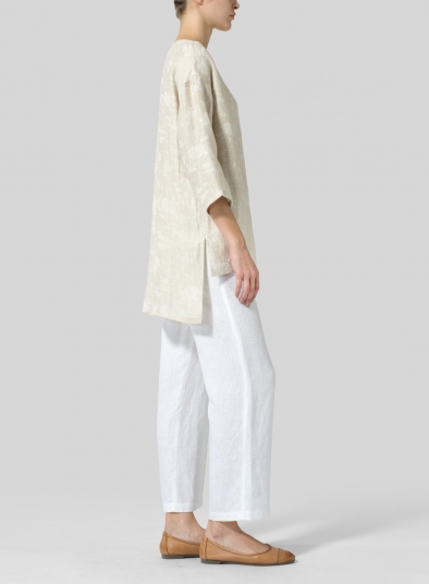 Linen Scoop Neck Patterned Tunic 