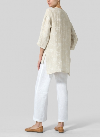 Linen Scoop Neck Patterned Tunic 