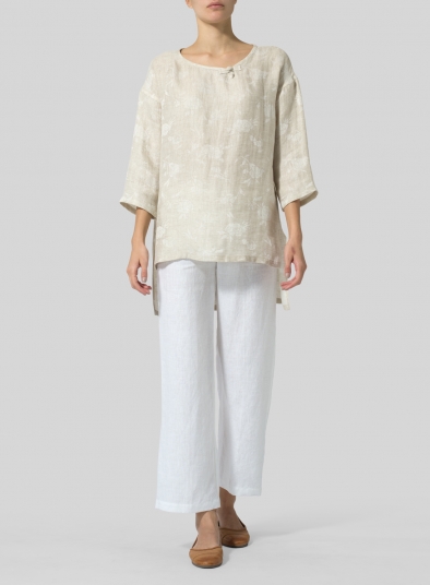 Linen Scoop Neck Patterned Tunic 