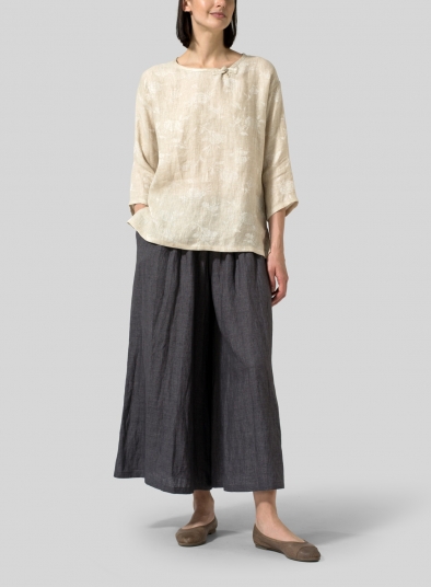 Linen Scoop Neck Patterned Tunic 