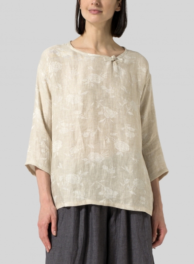 Linen Scoop Neck Patterned Tunic 