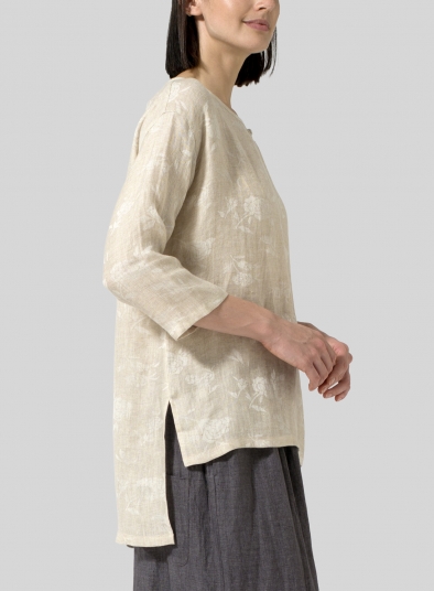 Linen Scoop Neck Patterned Tunic 