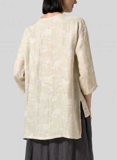 Linen Scoop Neck Patterned Tunic 
