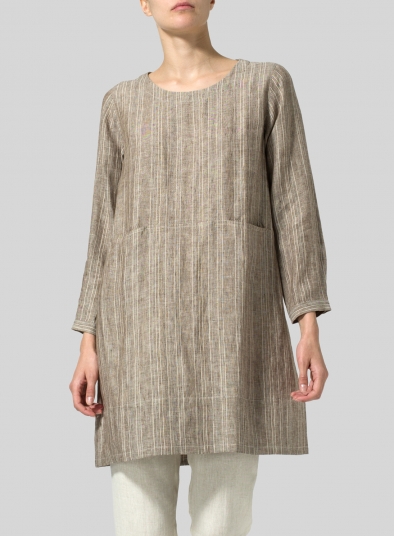 Linen Long Sleeve Slip-On Shift Dress