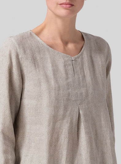 Linen Half Sleeve Inverted Front Pleat Blouse