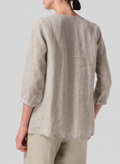 Linen Half Sleeve Inverted Front Pleat Blouse