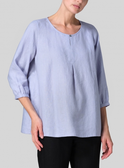 Linen Half Sleeve Inverted Front Pleat Blouse