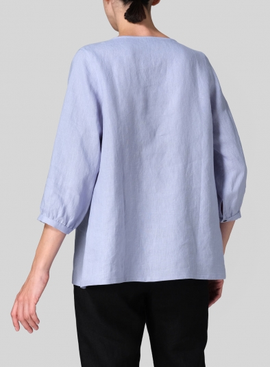 Linen Half Sleeve Inverted Front Pleat Blouse
