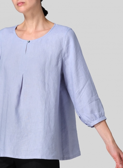Linen Half Sleeve Inverted Front Pleat Blouse
