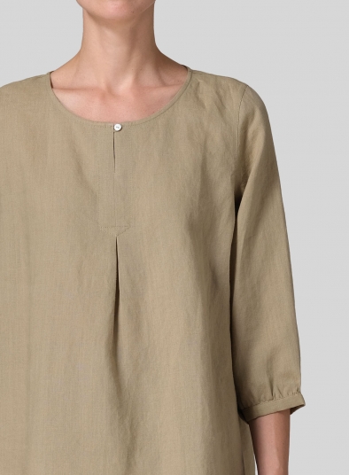 Linen Half Sleeve Inverted Front Pleat Blouse