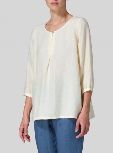 Linen Half Sleeve Inverted Front Pleat Blouse