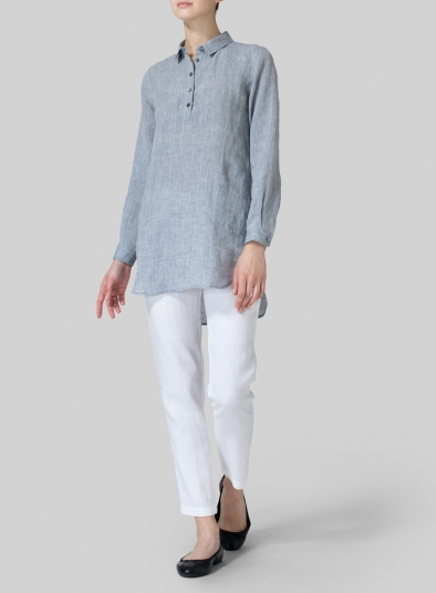 Linen Classic Collar Half Button Down Tunic 