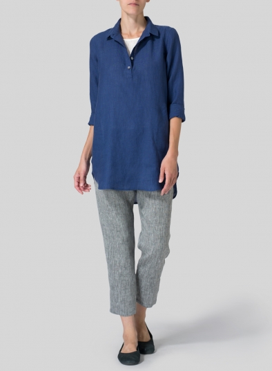 Linen Classic Collar Half Button Down Tunic 