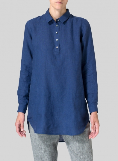 Linen Classic Collar Half Button Down Tunic 