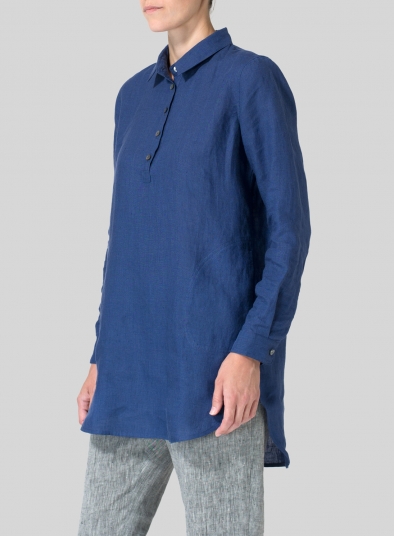 Linen Classic Collar Half Button Down Tunic 