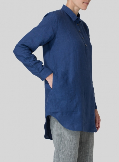 Linen Classic Collar Half Button Down Tunic 