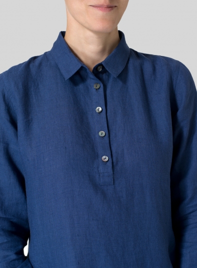 Linen Classic Collar Half Button Down Tunic 