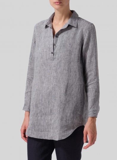 Linen Classic Collar Half Button Down Tunic 