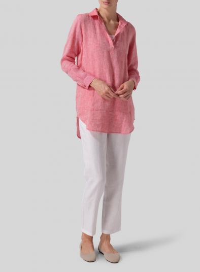 Linen Classic Collar Half Button Down Tunic 