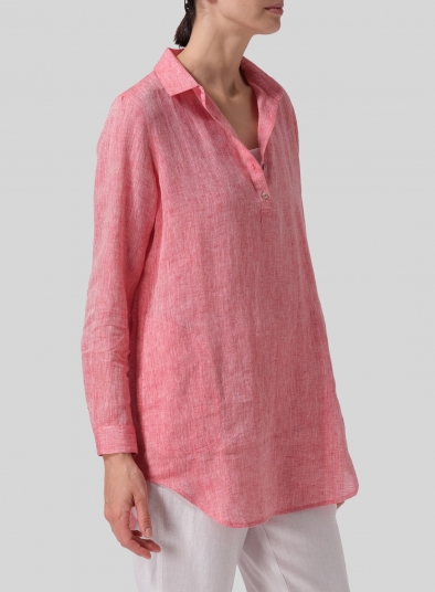 Linen Classic Collar Half Button Down Tunic 