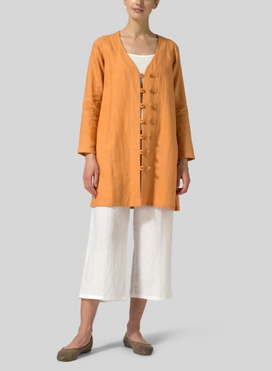 Linen Handmade Knot Buttons Top