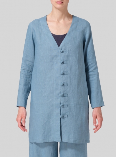 Linen Handmade Knot Buttons Top