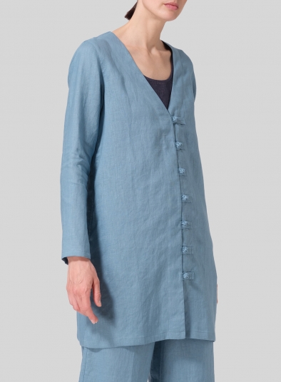 Linen Handmade Knot Buttons Top