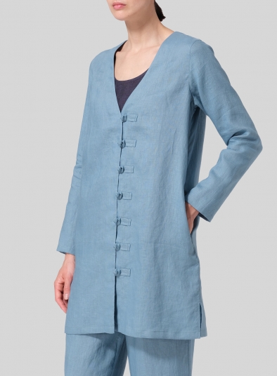 Linen Handmade Knot Buttons Top