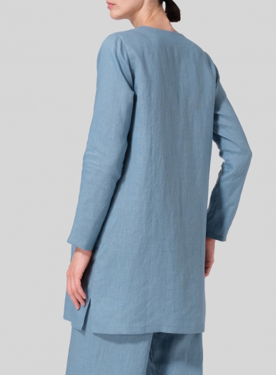Linen Handmade Knot Buttons Top