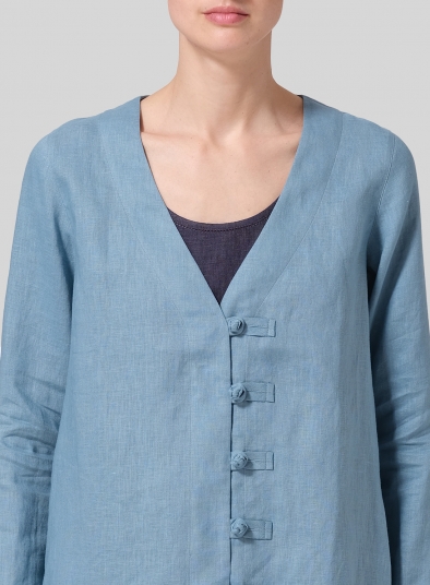 Linen Handmade Knot Buttons Top