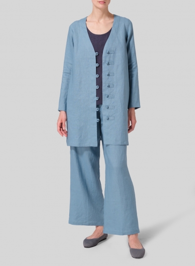 Linen Handmade Knot Buttons Top