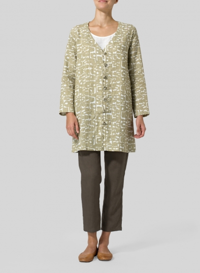 Pattern Linen Handmade Knot Buttons Top