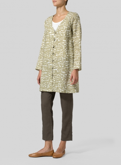 Pattern Linen Handmade Knot Buttons Top