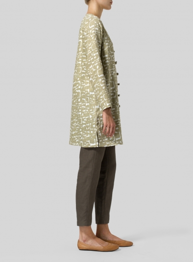 Pattern Linen Handmade Knot Buttons Top
