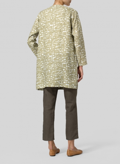 Pattern Linen Handmade Knot Buttons Top
