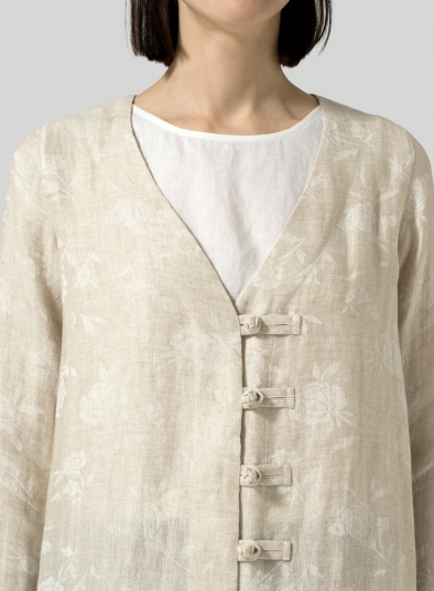 Jacquard Linen Handmade Knot Buttons Top