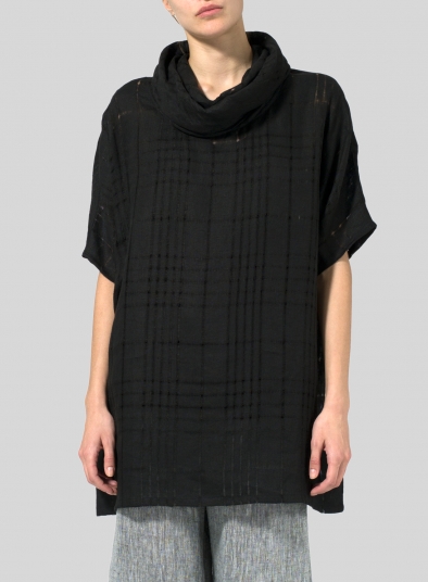 Plaid Sheer Linen Turtleneck Tunic