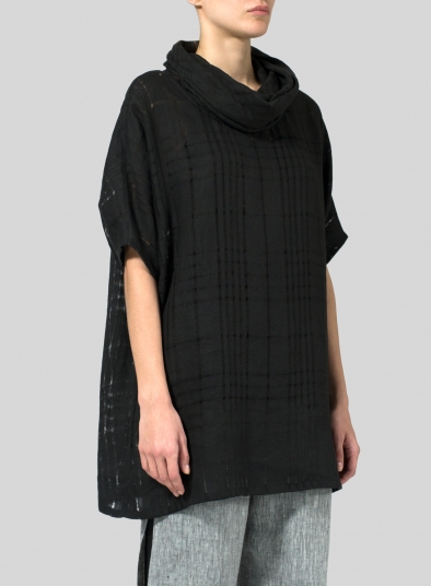 Plaid Sheer Linen Turtleneck Tunic