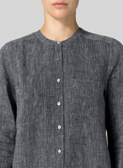 Linen Mandarin Collar Long Shirt 