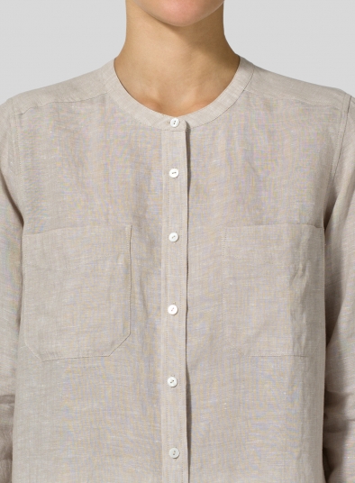 Linen Mandarin Collar Long Shirt 