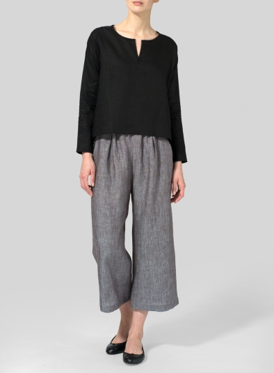 Linen V-neck Boxy Top