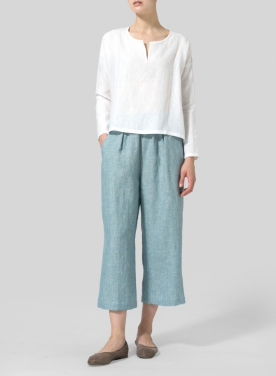 Linen V-neck Boxy Top