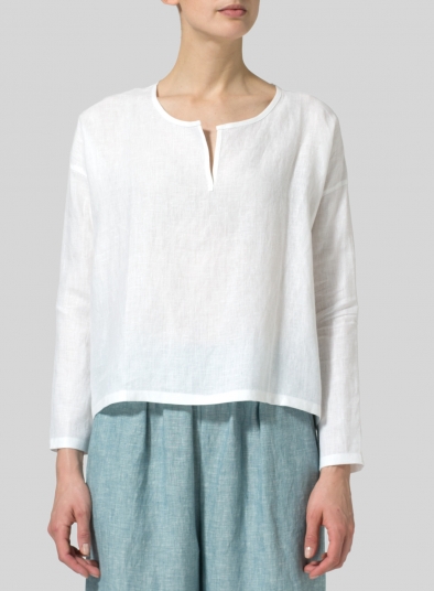 Linen V-neck Boxy Top